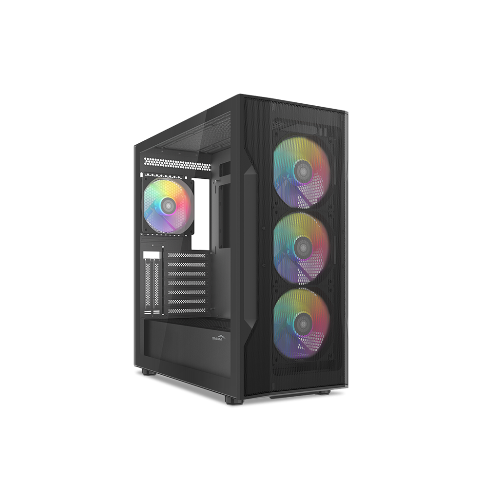 SAMA S40BK Black, H700BK 700W, 80 PLUS, Tempered Glass Panel, Mesh Ön Panel, Type-C, 4x120mm ARGB Fan, ATX, GAMING KASA
