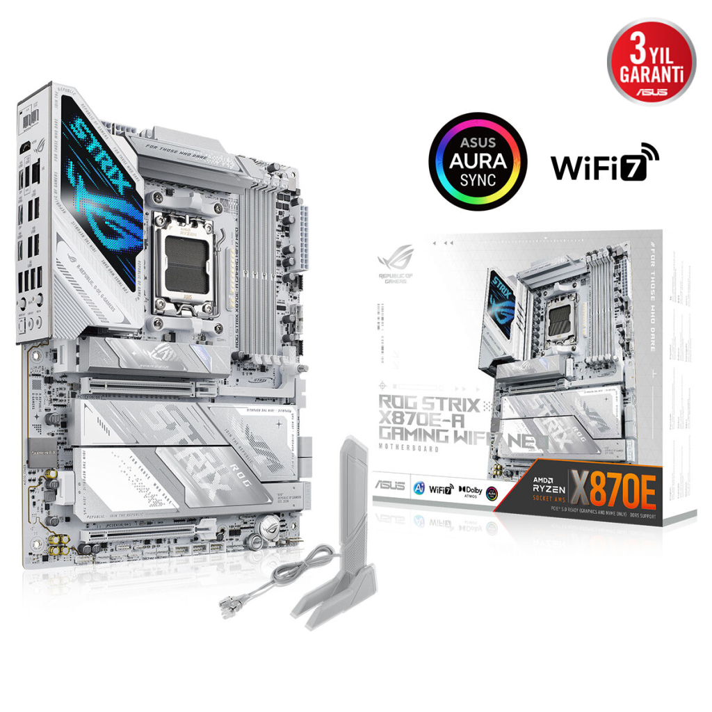 ASUS ROG STRIX X870E-A GAMING WIFI7 NEO, 4xDDR5, 4xM.2, HDMI, DP, Type-C, PCIe 5.0, 2xWi-Fi 7, Bluetooth v5.4, AM5 Soket GAMING Anakart