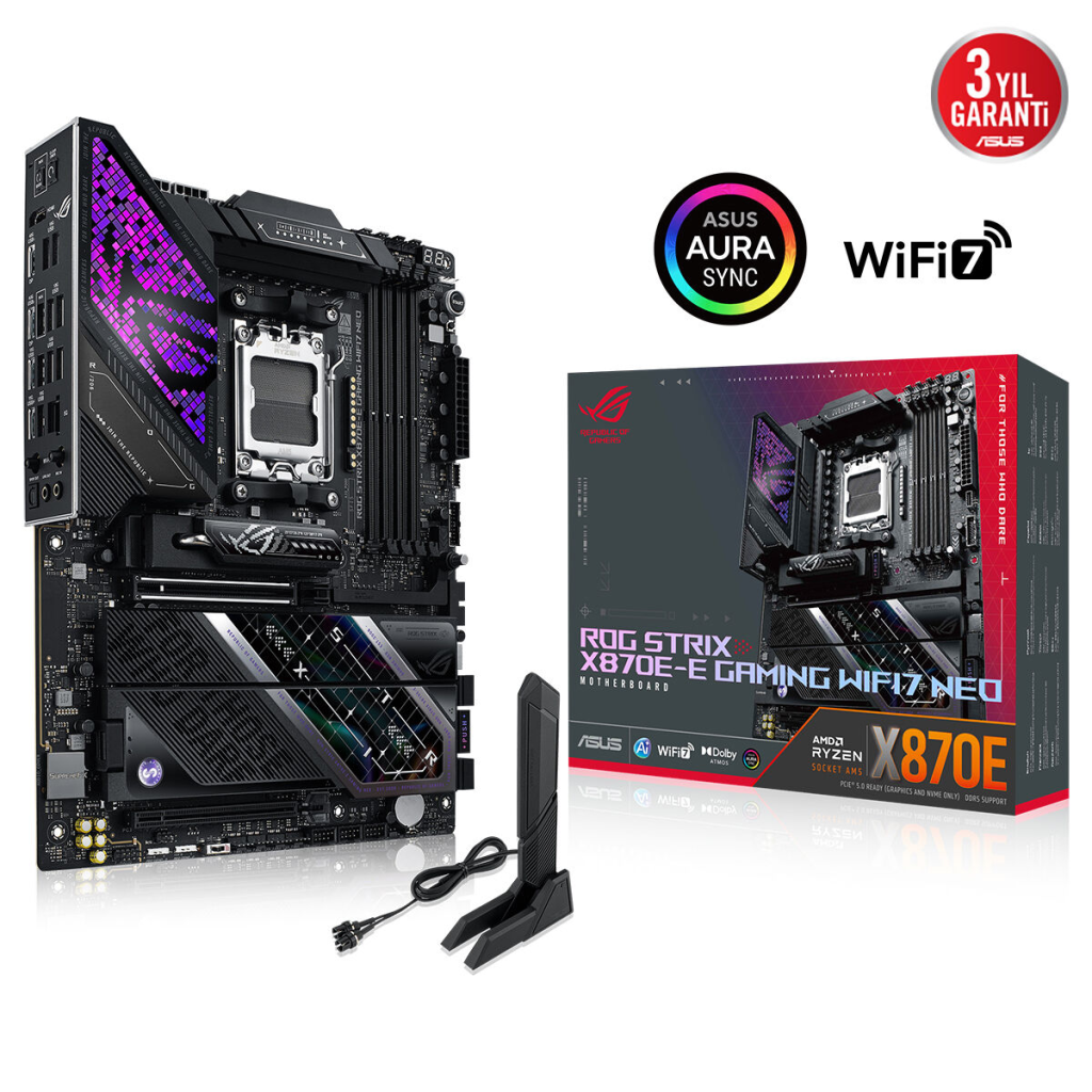 ASUS ROG STRIX X870E-E GAMING WIFI7 NEO, 4xDDR5, 5xM.2, HDMI, DP, Type-C, PCIe 5.0, 2xWi-Fi 7, Bluetooth v5.4, AM5 Soket GAMING Anakart