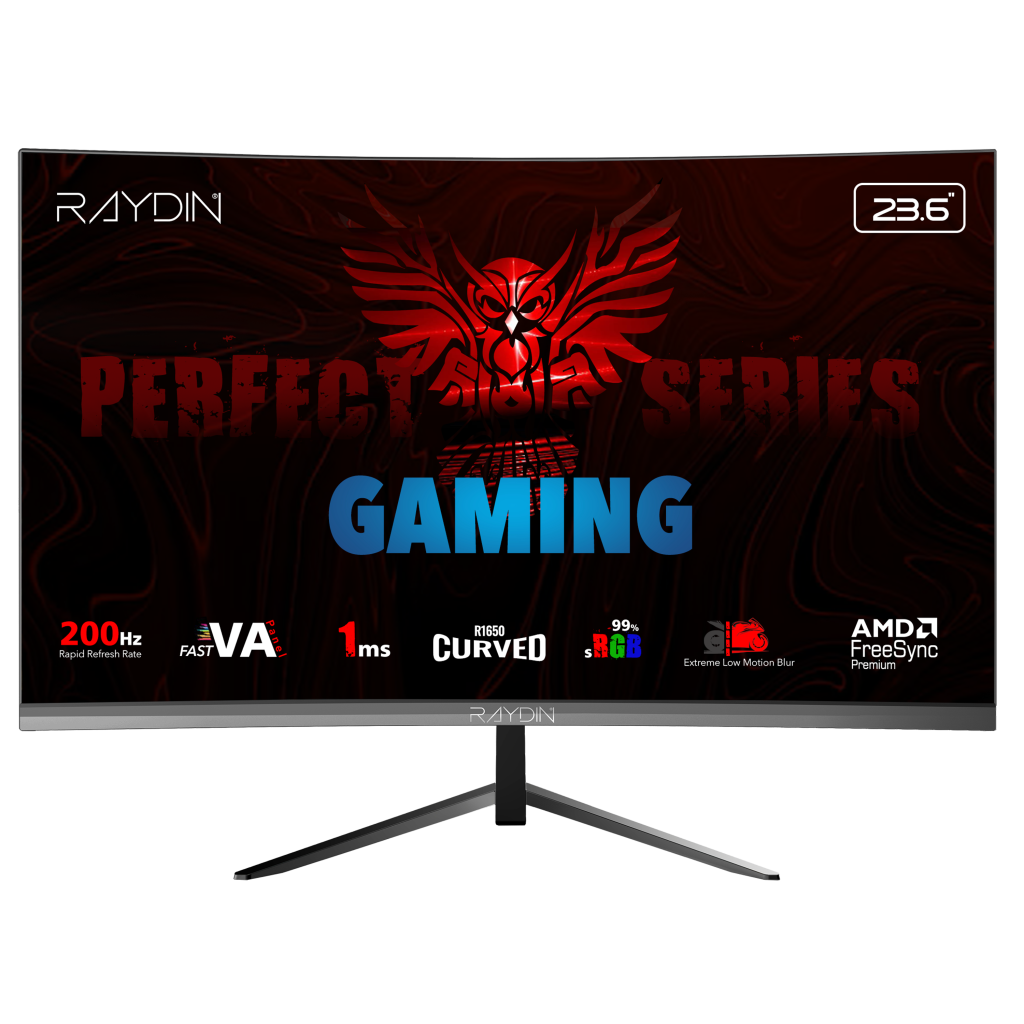 RAYDIN MM24RFA-200HZ, 23.6", 1ms, 200Hz, Full HD, 300 nits, HDMI, DP, Hoparlör, VA LED, R1650 Curved, Frameless, FreeSync Gaming Monitör