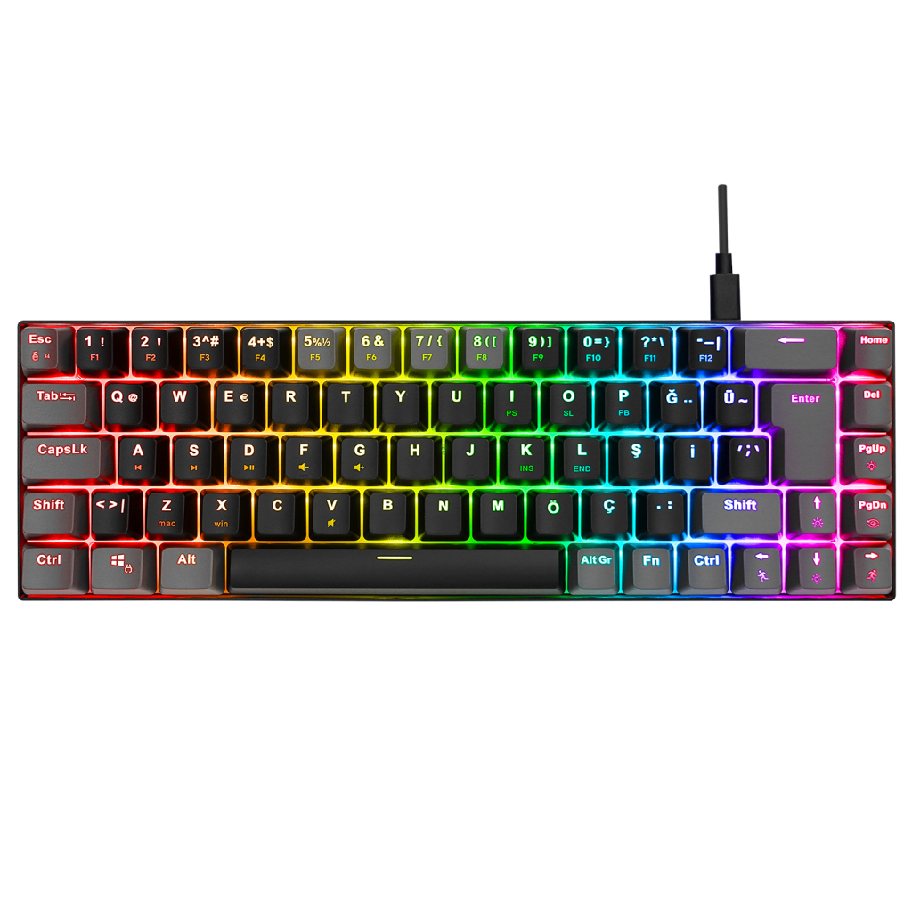 ACER eMachines, EAK68, Siyah/Gri, USB Kablolu, RGB Backlight, RED Mekanik Switch, Türkçe Q, 68 Tuşlu, Gaming Klavye