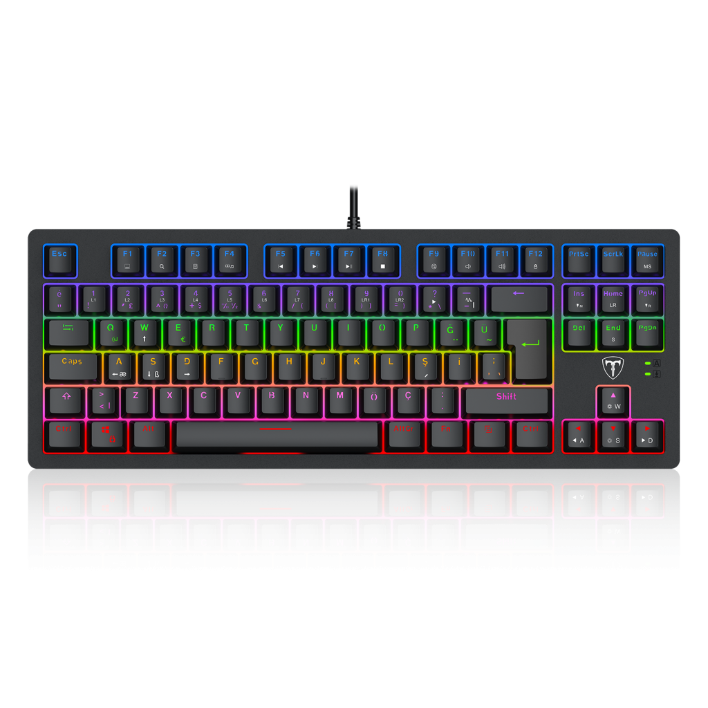 T-DAGGER BALI, T-TGK311-BL, USB Kablolu, Türkçe Q, Rainbow Backlight, Blue Mekanik Switch, 87 Tuşlu, Gaming Klavye