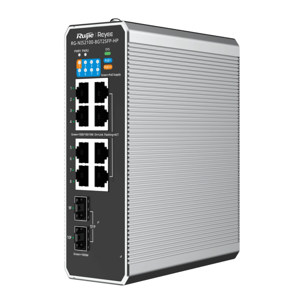 RUIJIE REYEE RG-NIS2100-8GT2SFP-HP 8 Port GigaBit PoE, 240W, 2Port SFP, Endüstriyel Switch