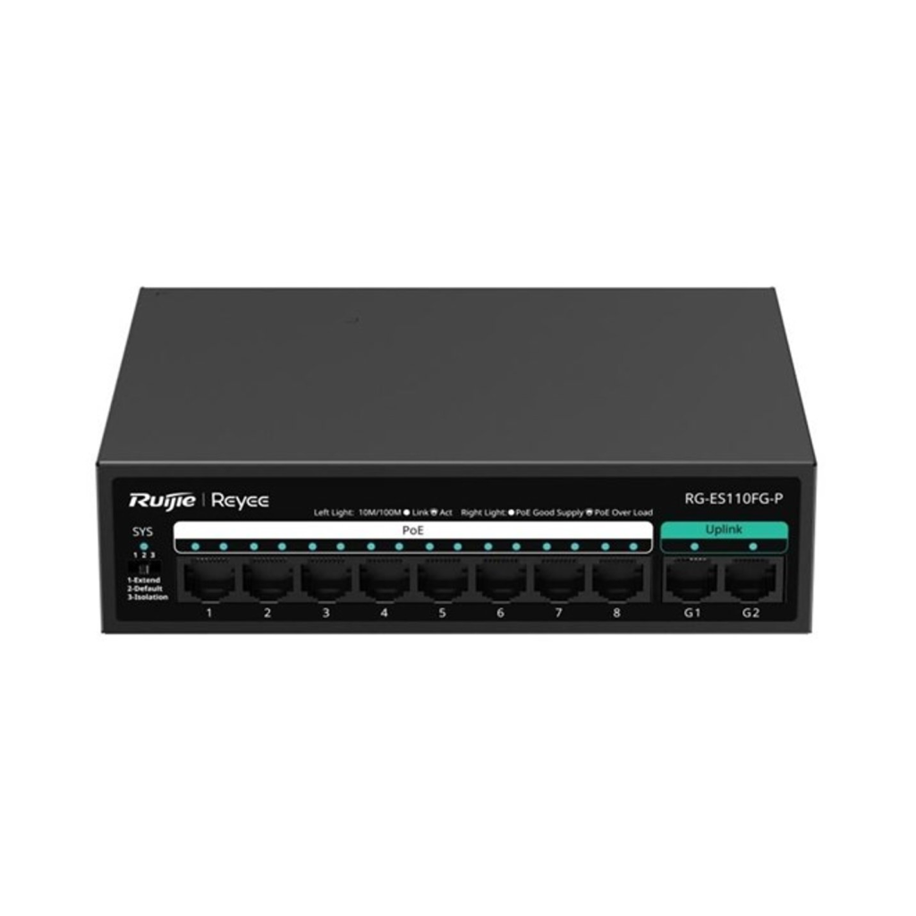 RUIJIE REYEE RG-ES110FG-P 10 Port, 8 Port MegaBit POE, 110W, 2 Port Gigabit Uplink, Switch