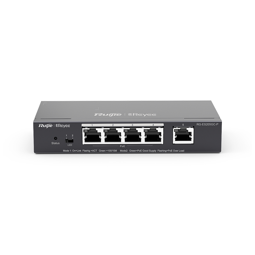 RUIJIE REYEE RG-ES205GC-P 5 Port GigaBit ,4X PoE 54W RUIJIE Colud Yönetilebilir Switch Metal Kasa
