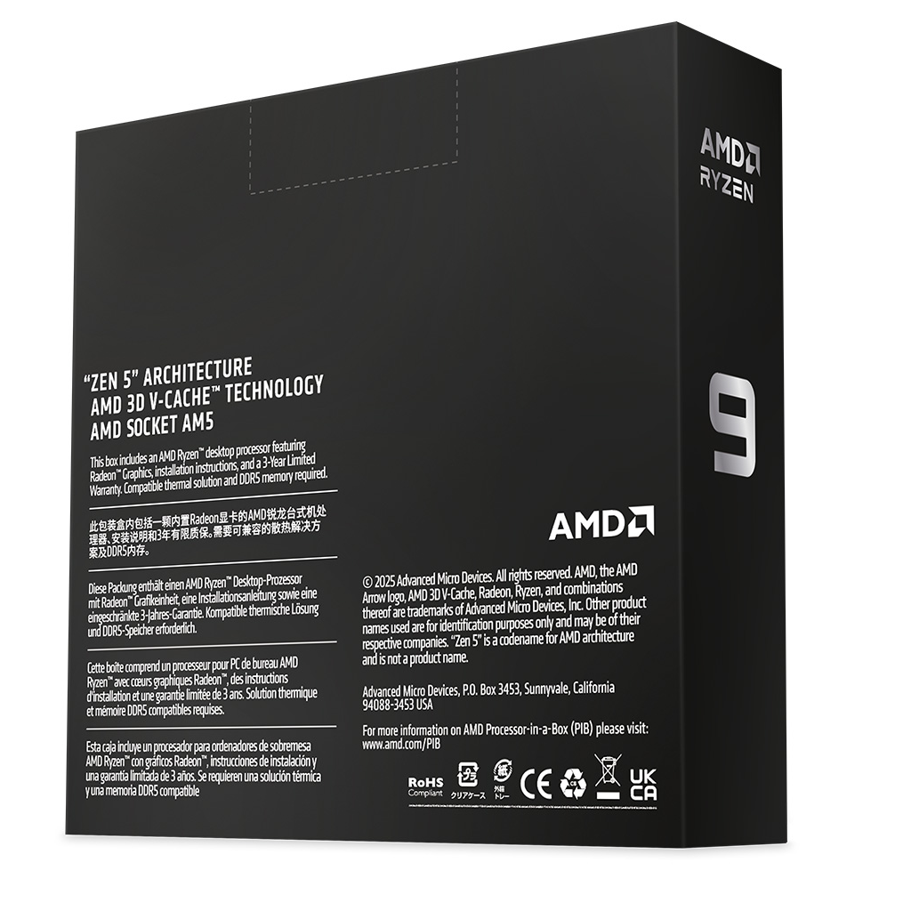 AMD RYZEN 9 9950X3D2 Dual Edition 16 Core, 4,30-5.60GHz, 208Mb Cache, 200W, AM5 Soket, BOX (Kutulu) (Dahili Grafik VAR, Fan YOK)