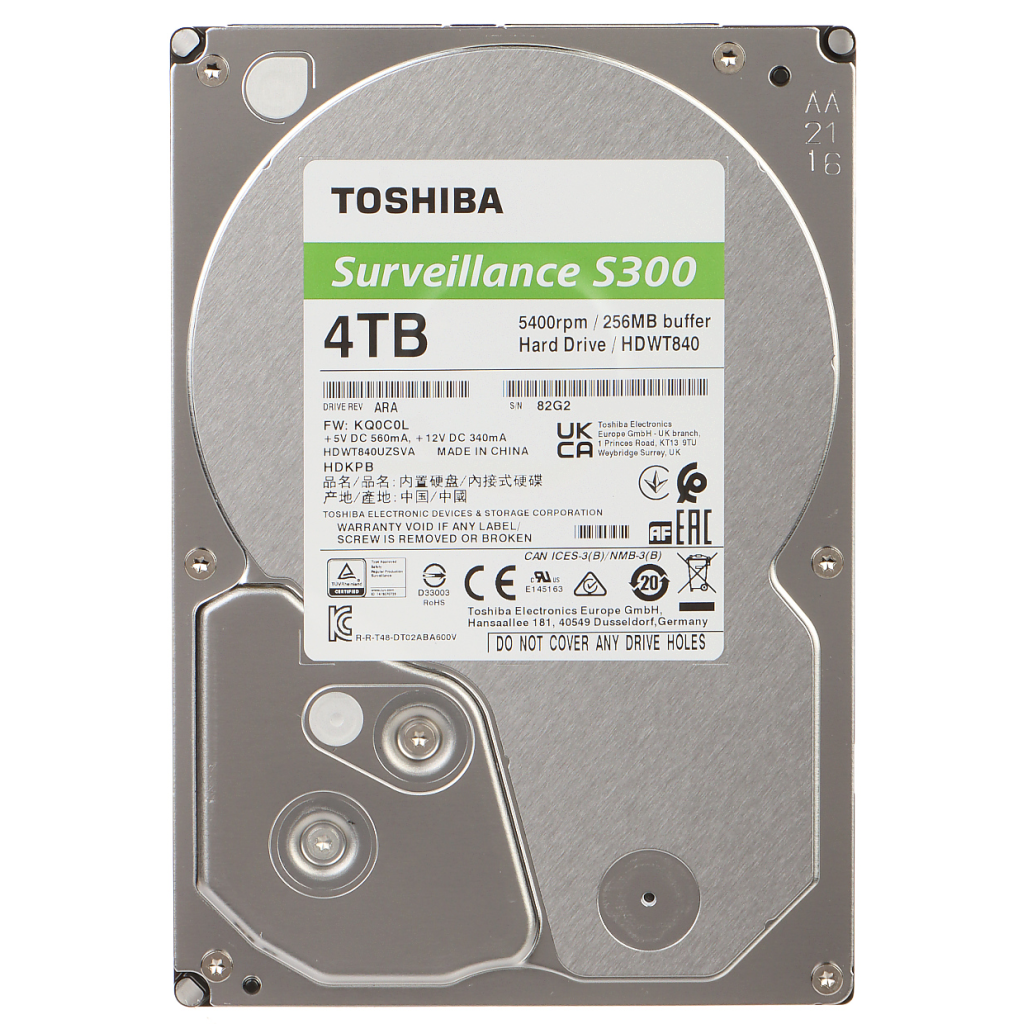 TOSHIBA S300, HDWT840UZSVA, 3.5", 4TB, 256Mb 5400 Rpm, 7/24 Güvenlik HDD (Türkiye Distribütörü Garantili)