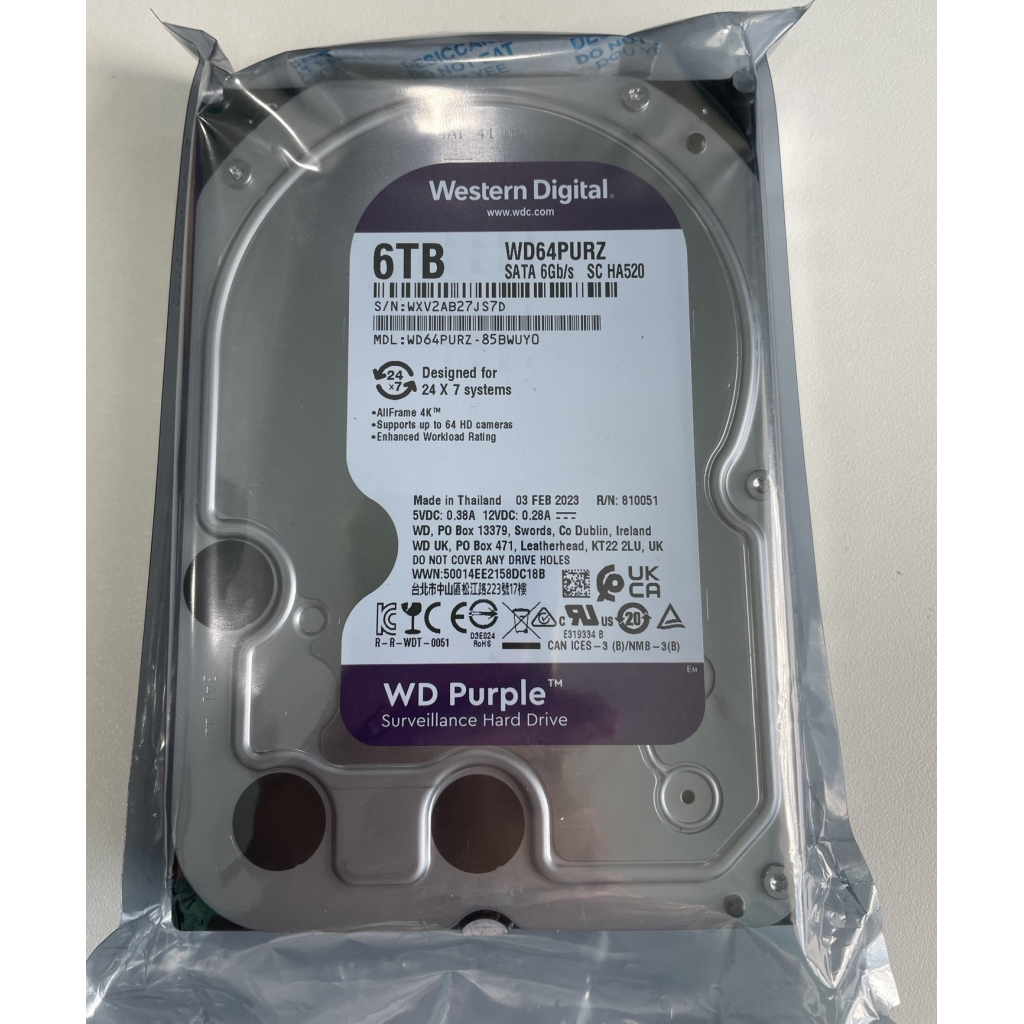 WD PURPLE, WD64PURZ, 3.5", 6TB, 256Mb, 5400 Rpm, 7/24 Güvenlik, HDD (Türkiye Distribütörü Garantili)