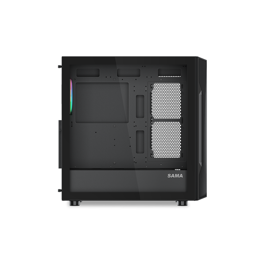 SAMA S40BK Black, H700BK 700W, 80 PLUS, Tempered Glass Panel, Mesh Ön Panel, Type-C, 4x120mm ARGB Fan, ATX, GAMING KASA