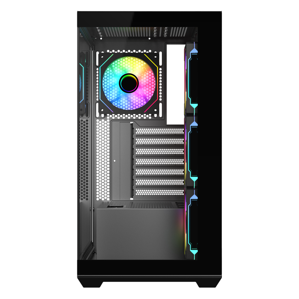 SAMA SV01BK Black, B750BK 750W, 80+ Bronze, PCIE 5.1, ATX3.1, Tempered Glass Panel, Panoramic Tasarım, Type-C, 4x120mm ARGB Fan, ATX, GAMING KASA
