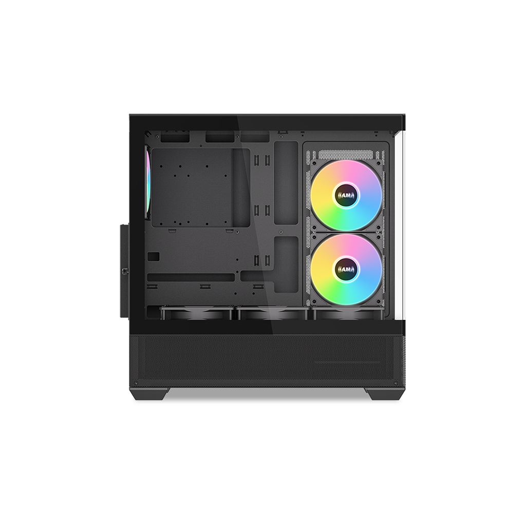 SAMA V40BK Black, B750BK 750W, 80+ Bronze, PCIE 5.1, ATX3.1, Tempered Glass Panel, Panoramic Tasarım, Type-C, 6x120mm ARGB Fan, ATX, GAMING KASA