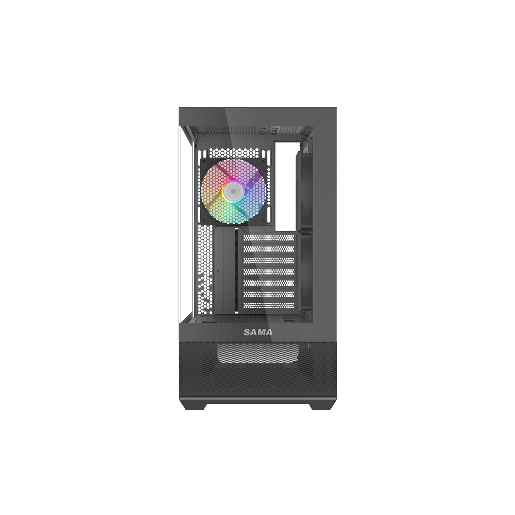 SAMA V40BK Black, B750BK 750W, 80+ Bronze, PCIE 5.1, ATX3.1, Tempered Glass Panel, Panoramic Tasarım, Type-C, 6x120mm ARGB Fan, ATX, GAMING KASA