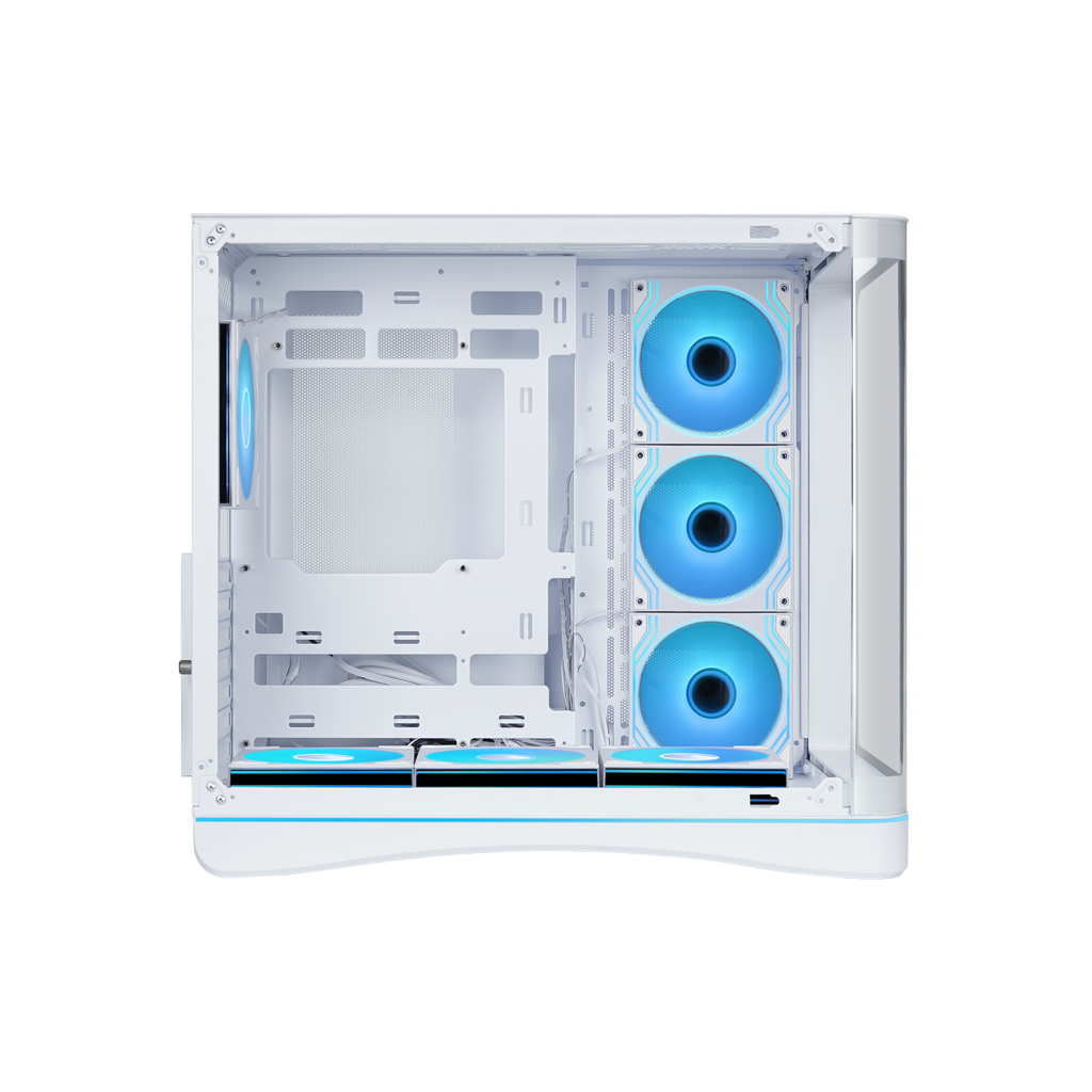 SAMA V62WH White, G1000WH 1000W, 80+ Gold, Full Modüler, PCIE 5.1, ATX3.1, Tempered Glass Panel, Panoramic Tasarım, Type-C, 7x120mm ARGB INFINITY Fan, ATX, GAMING KASA