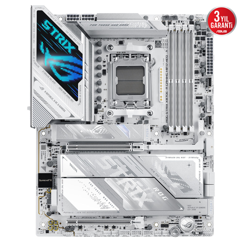 ASUS ROG STRIX X870E-A GAMING WIFI7 NEO, 4xDDR5, 4xM.2, HDMI, DP, Type-C, PCIe 5.0, 2xWi-Fi 7, Bluetooth v5.4, AM5 Soket GAMING Anakart