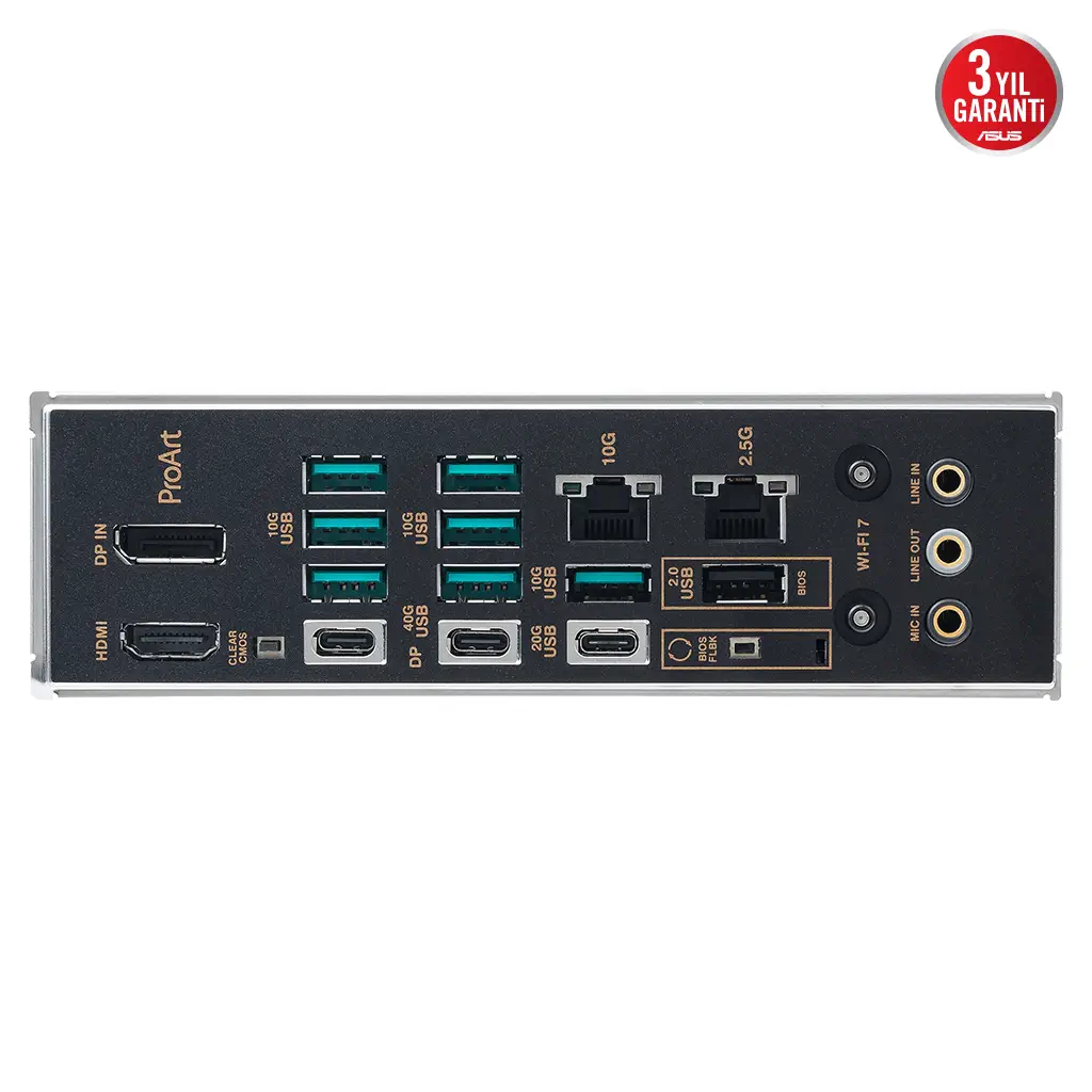 ASUS PROART X870E-CREATOR WIFI, 4xDDR5, 4xM.2, HDMI, DP, Type-C, PCIe 5.0, Wi-Fi 7, Bluetooth v5.4, AM5 Soket GAMING Anakart