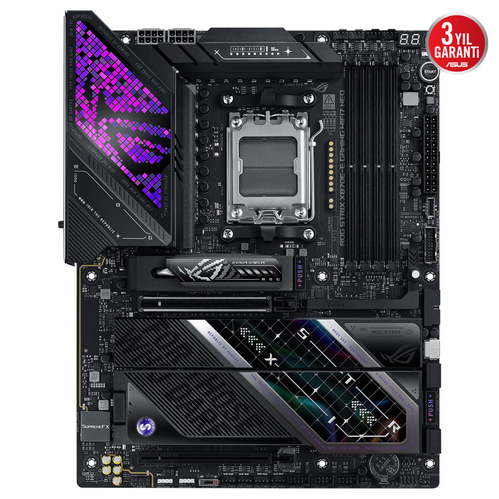ASUS ROG STRIX X870E-E GAMING WIFI7 NEO, 4xDDR5, 5xM.2, HDMI, DP, Type-C, PCIe 5.0, 2xWi-Fi 7, Bluetooth v5.4, AM5 Soket GAMING Anakart