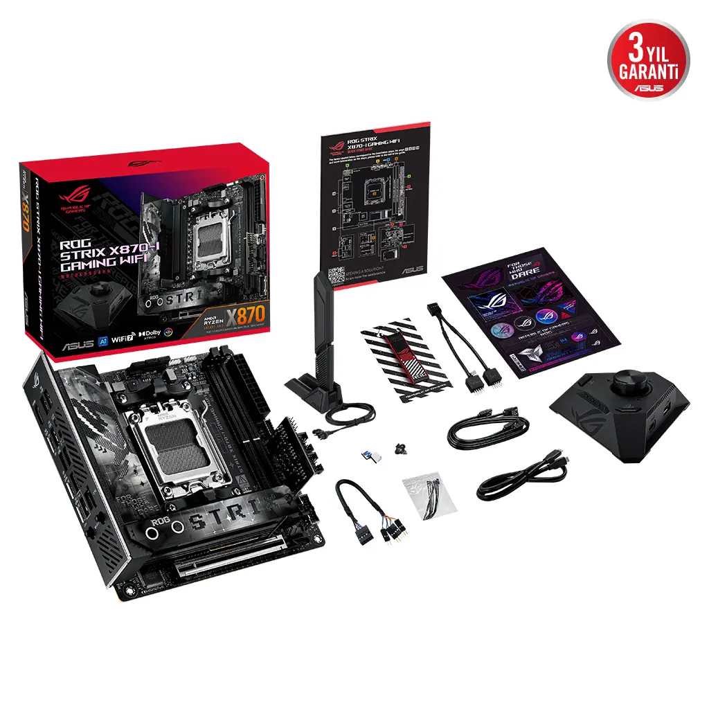 ASUS ROG STRIX X870-I GAMING WIFI, 2xDDR5, 2xM.2, HDMI, DP, Type-C, Wi-Fi 7, Bluetooth v5.4, Mini ITX, AM5 Soket GAMING Anakart