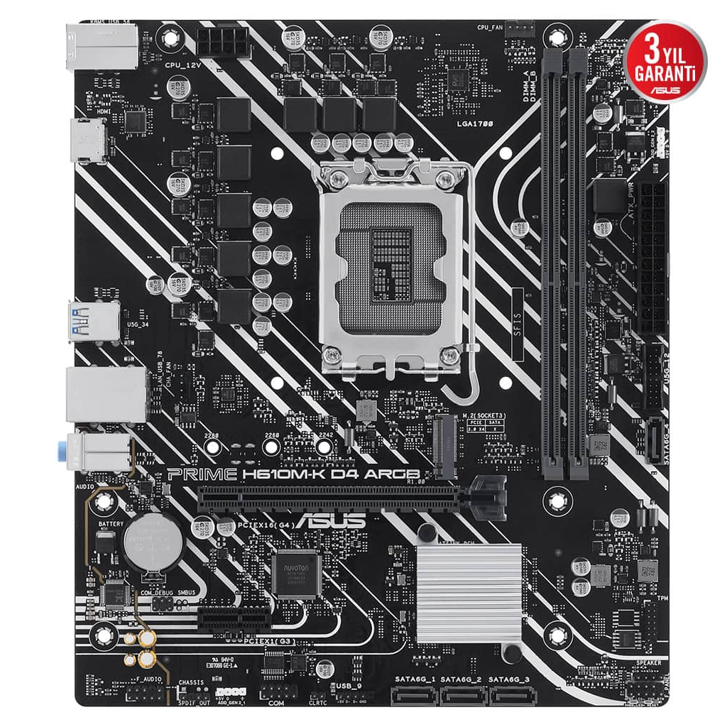 ASUS PRIME H610M-K D4 ARGB, 2xDDR4, M.2, HDMI, 12-13.14.Nesil, LGA1700 Soket, Anakart