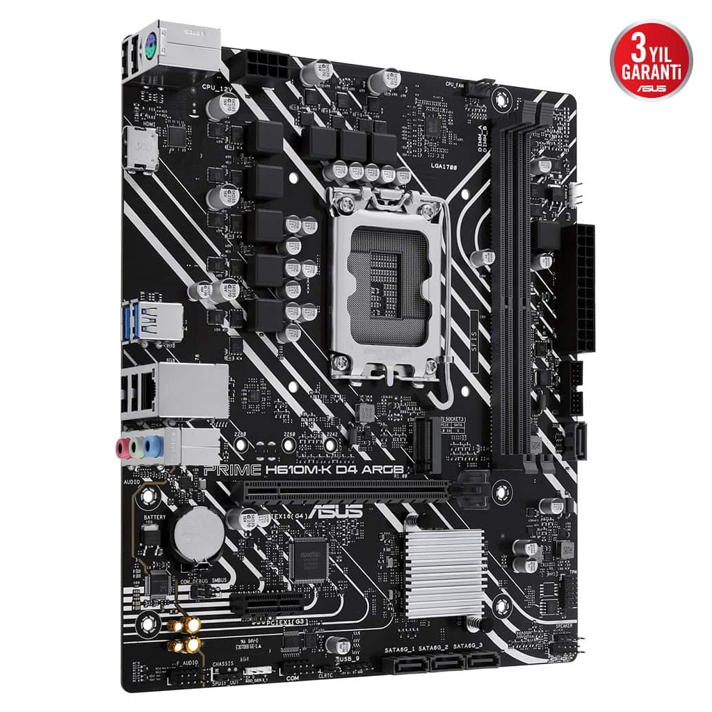 ASUS PRIME H610M-K D4 ARGB, 2xDDR4, M.2, HDMI, 12-13.14.Nesil, LGA1700 Soket, Anakart
