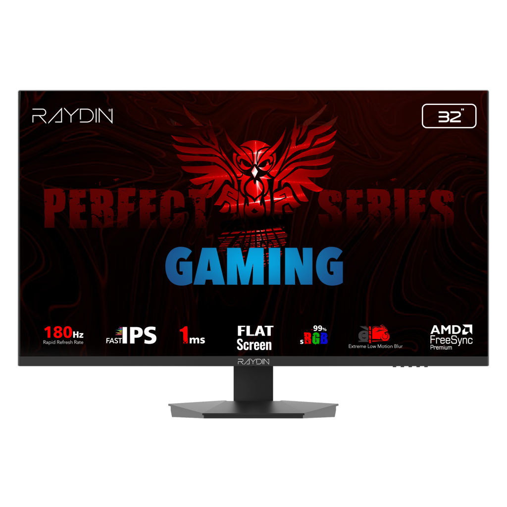 RAYDIN EG32EQI-180HZ, 31.5", 1ms, 180Hz, 2K Quad HD, 350 nits, HD, 2xHDMI, DP, Hoparlör, IPS LED, Flat, Frameless, FreeSync Gaming Monitör
