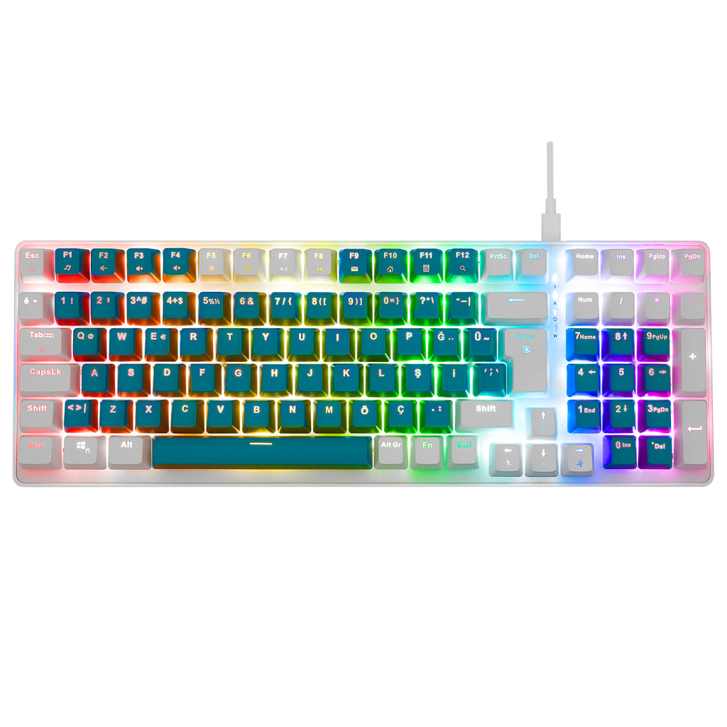 ACER eMachines, EAK100, Yeşil/Beyaz, USB Kablolu, RGB Backlight, RED Mekanik Switch, Türkçe Q, 100 Tuşlu, Gaming Klavye