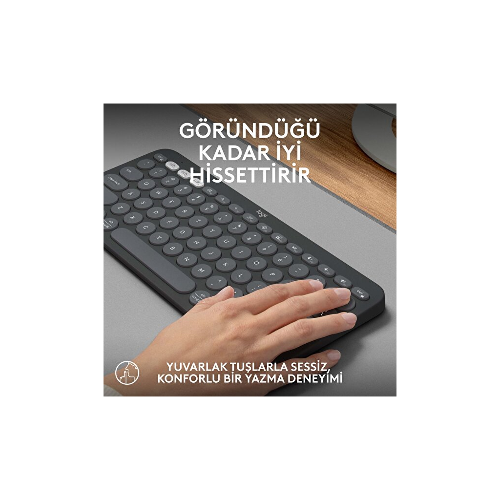 LOGITECH K380S, Pebble Keys 2, Siyah, 920-011859, Bluetooth, Türkçe, Q, Multimedya, Mini Klavye