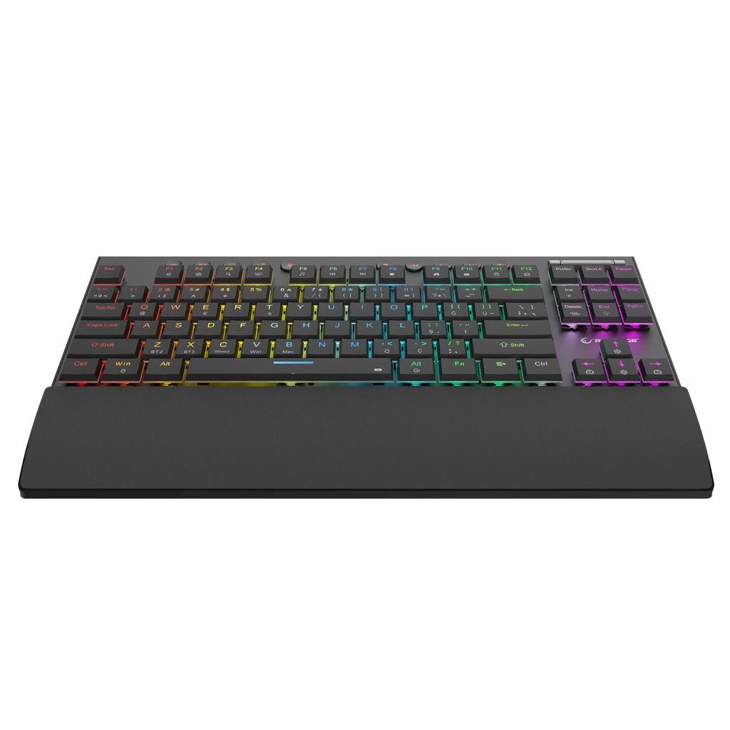 RAMPAGE BERU, Siyah, 2.4Ghz ve Bluetooth Kablosuz, RGB Lighting, RED Mekanik Switch, ABS Case, 1000mAh Bataryalı Gaming Klavye