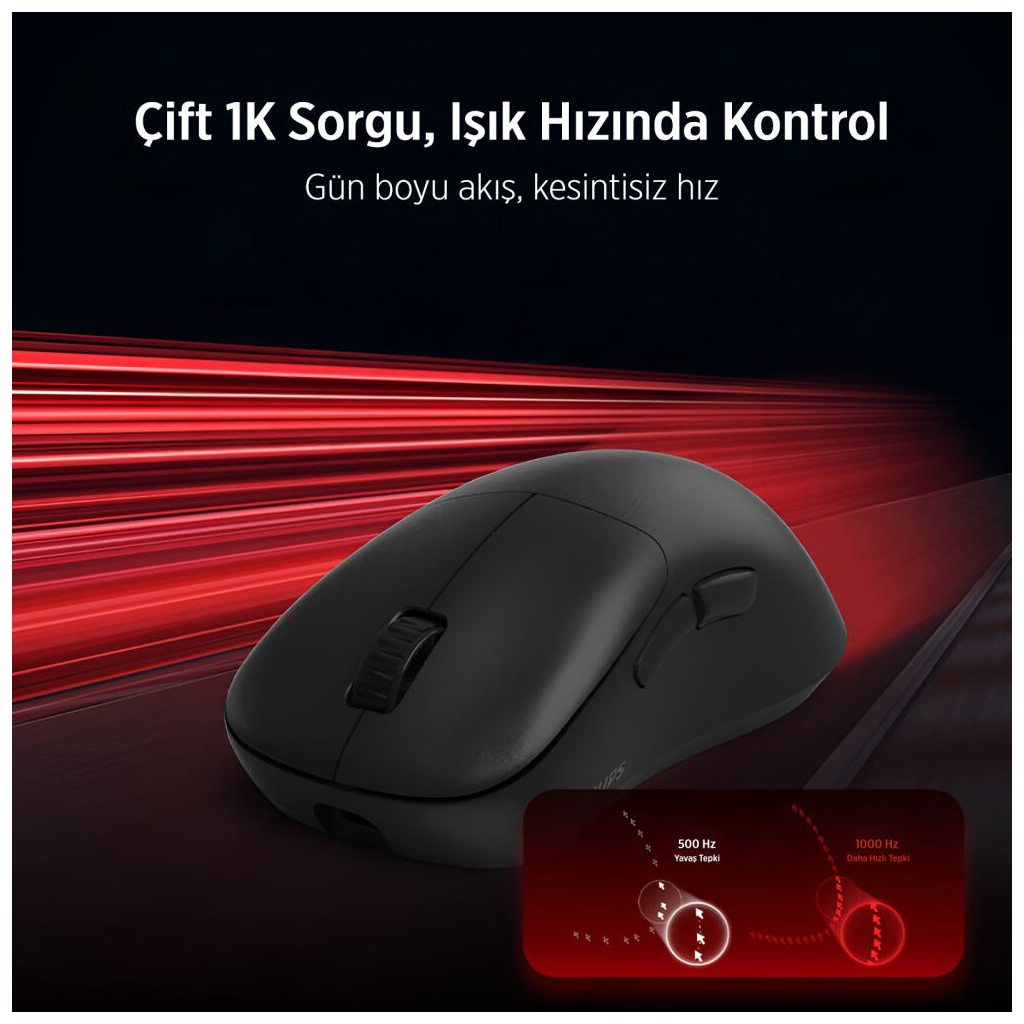 PHILIPS SPK9418B, EVNIA, Siyah, USB Nano 2,4Gh ve Bluetooth Kablosuz, 12.000dpi, Optic, 6 Programlanabilir Buton, Şarj Edilebilir, GAMING Mouse