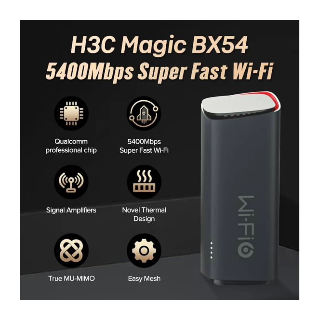 H3C Magic BX54, Tekli Mesh, 5400Mbps, Dual Band, WiFi6, 4Port Gigabit Lan, Geniş Çekim Alanı, Router, Geniş Alan İnternet Ağı Sağlayıcısı