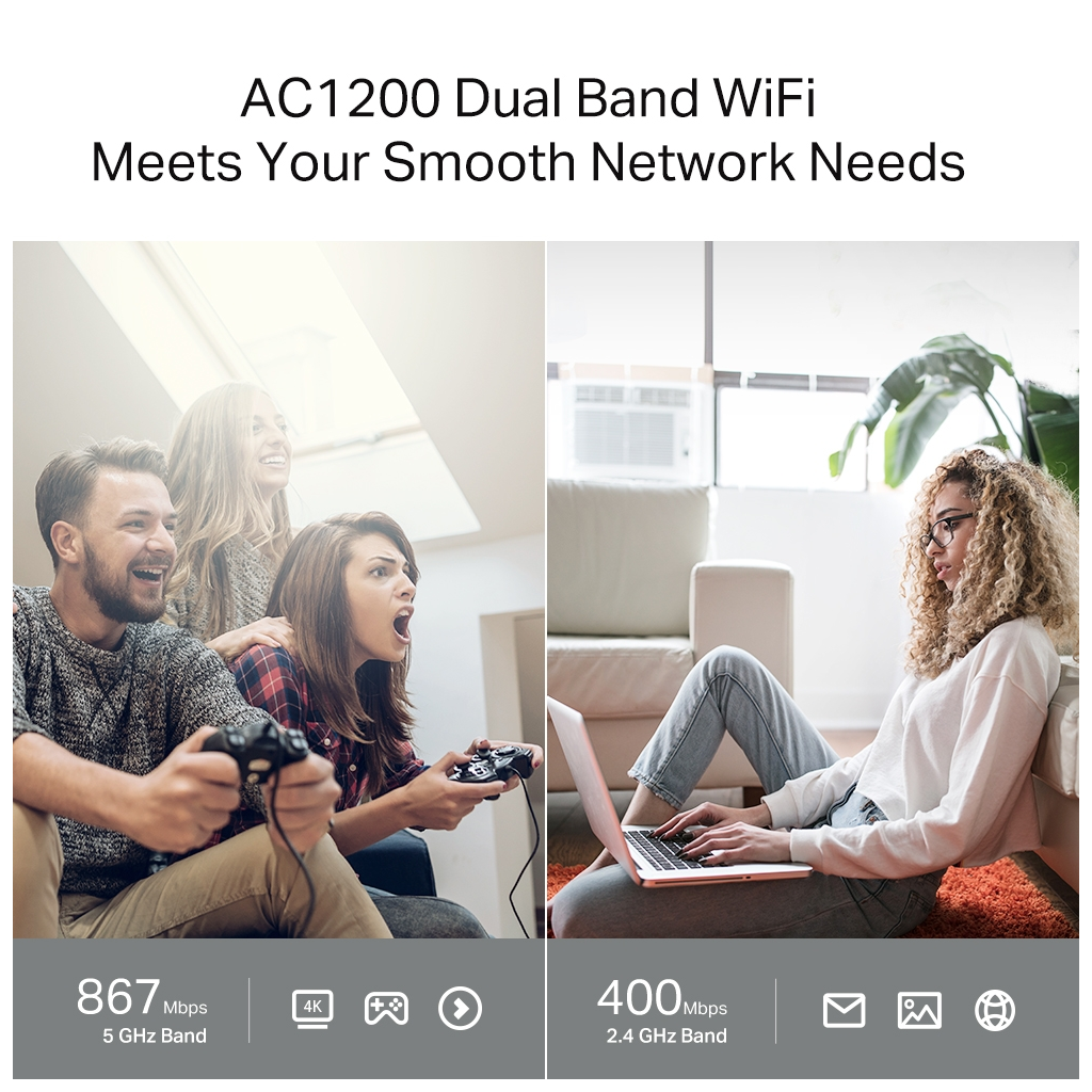 TP-LINK ARCHER C64, AC1200, 4Port, 1200Mbps, Dual Band WiFi, Masaüstü, Gigabit, Router, Access Point