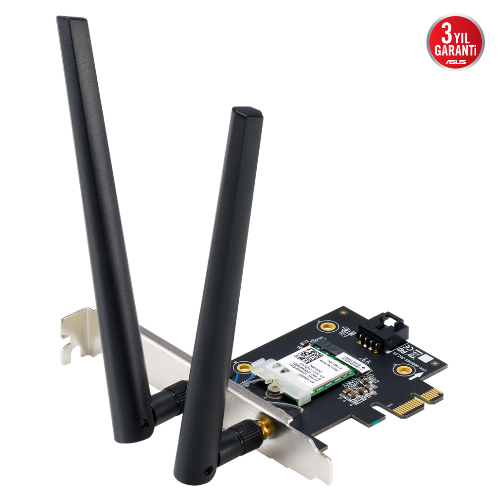 ASUS PCE-BE6500, BE6500, 2xAnten, 6500Mbps, Tri-Bant, 6GHz WİFİ 7, Bluetooth v5.4, WPA3, PCI-Express x1, PCIe Adapter