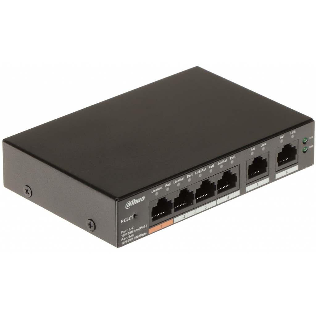 DAHUA CS4006-4ET-60, 4 Port, Megabit, PoE 60W, 2 Port Uplink, Cloud Yönetilebilir, Switch