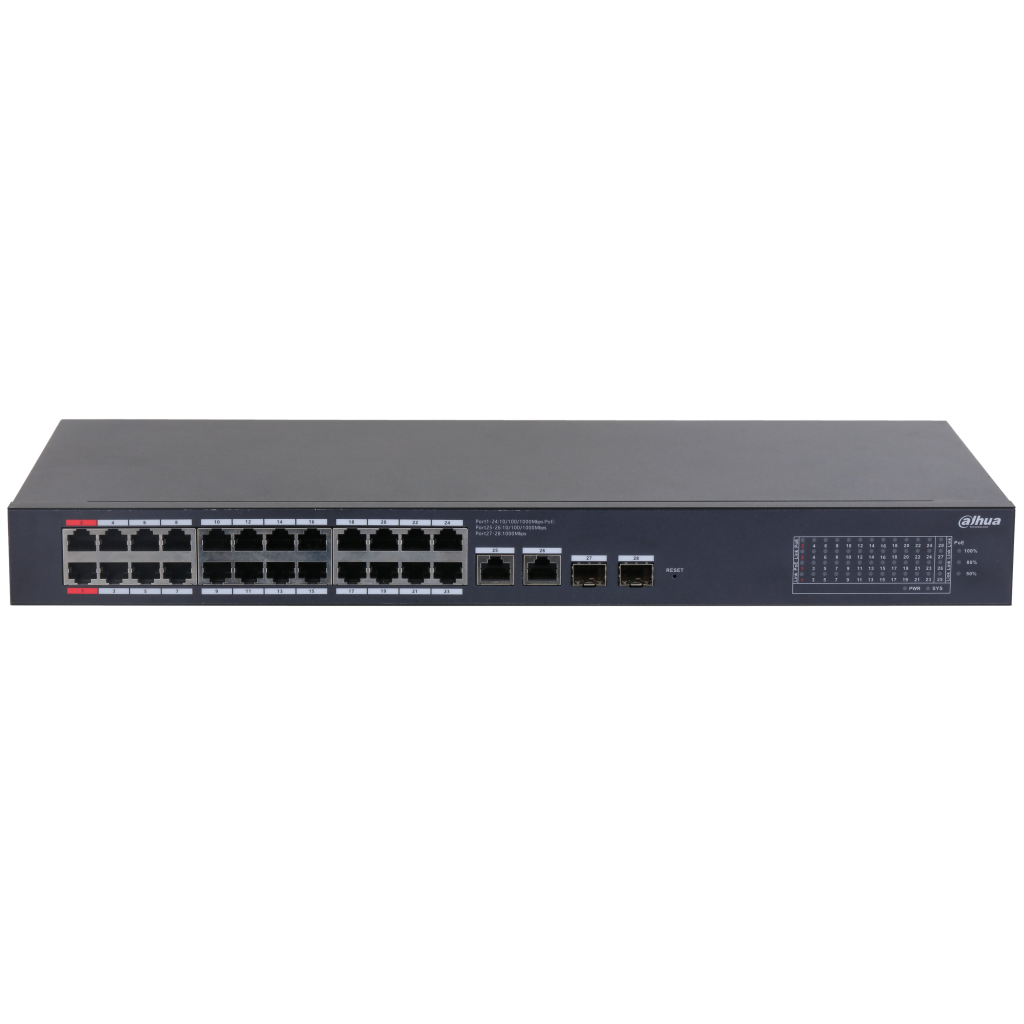 DAHUA CS4228-24GT-375, 24Port, Gigabit, PoE 375W, 2 Port Uplink, 2 Port SFP Gigabit Combo, Cloud Yönetilebilir, Switch