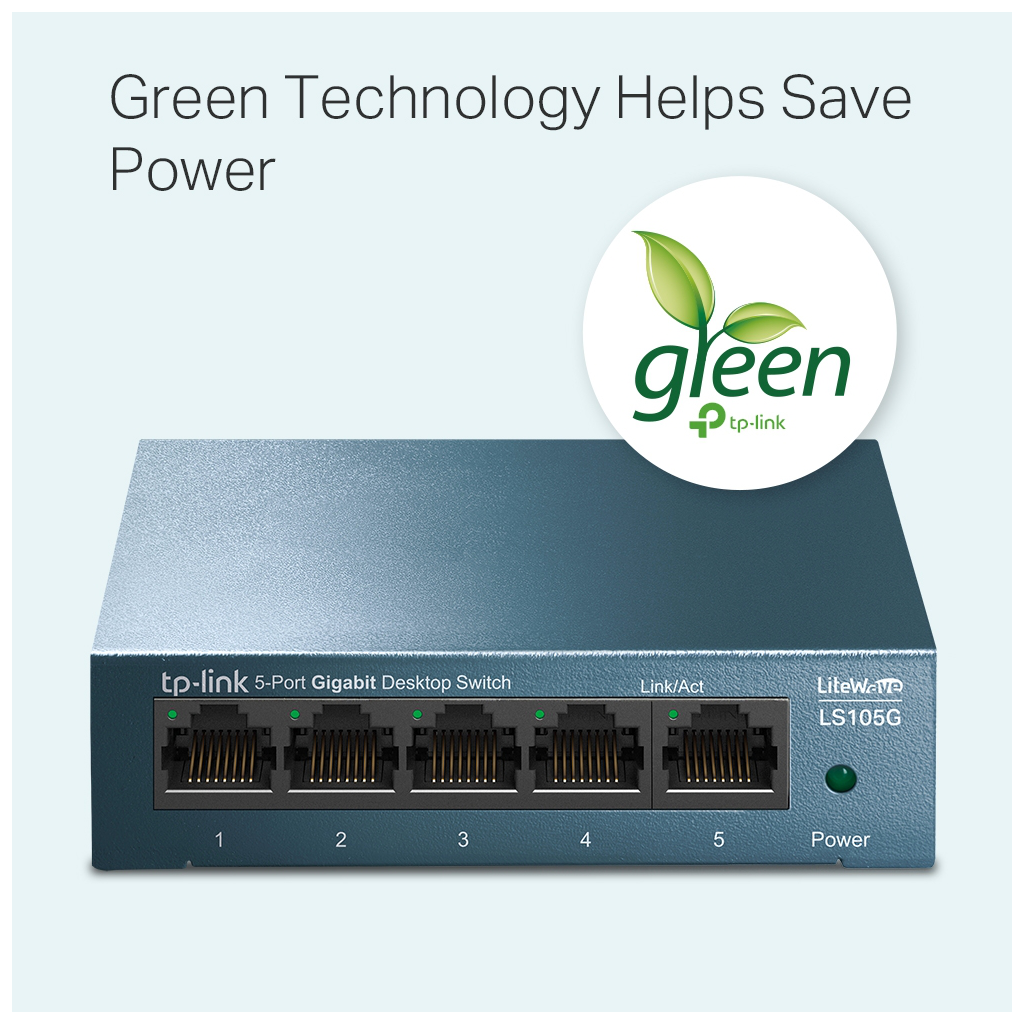 TP-LINK LS105G, Green Tech, 5 Port, GigaBit, Metal Kasa, Yönetilemez, Masaüstü Switch