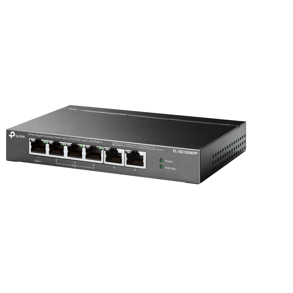 TP-LINK TL-SG1006PP, 6 Port, GigaBit, 4 Port PoE 64W, Yönetilemez, Metal Kasa, Masaüstü Switch