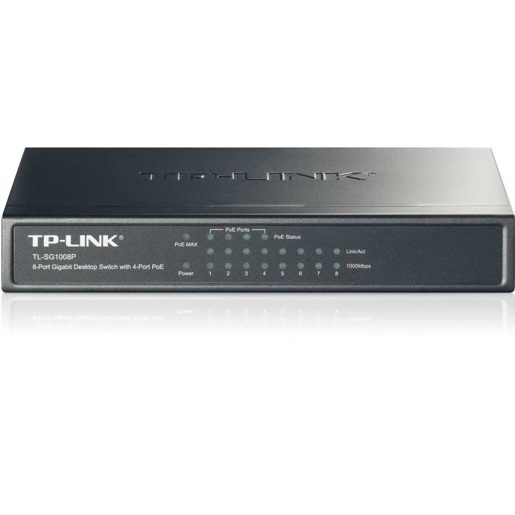 TP-LINK TL-SG1008P, 8 Port, GigaBit, 4 Port PoE, 55W, Yönetilemez, Metal Kasa, Masaüstü Switch