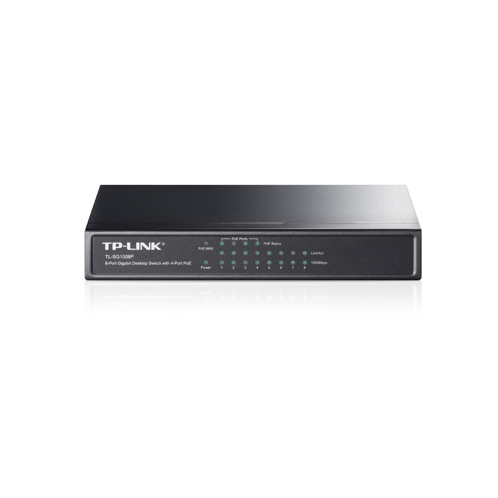 TP-LINK TL-SG1008P, 8 Port, GigaBit, 4 Port PoE, 55W, Yönetilemez, Metal Kasa, Masaüstü Switch