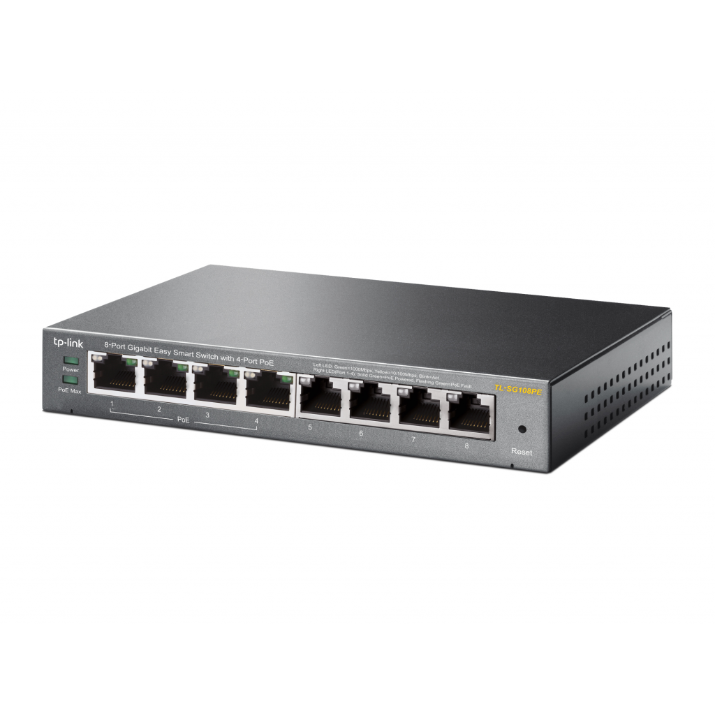 TP-LINK TL-SG108PE, 8 Port, GigaBit, 4 Port PoE 64W, Easy Smart, Yönetilebilir, Metal Kasa, Masaüstü Switch