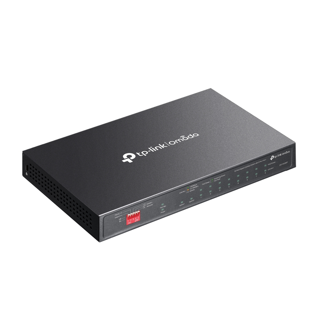 OMADA DS110GMP, 10 Port Gigabit, 8 Port Gigabit PoE+, 123W, 1 Port Combo Gigabit SFP, Yönetilemez, Metal Kasa Masaüstü Sessiz Switch