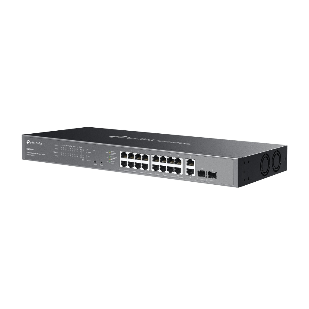 Omada ES220GMP, 16 Port Gigabit, 16 Port PoE+, 2 Port Gigabit SFP, 250W, Yönetilebilir, Rackmount Switch