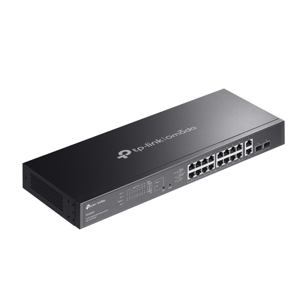 Omada ES220GMP, 16 Port Gigabit, 16 Port PoE+, 2 Port Gigabit SFP, 250W, Yönetilebilir, Rackmount Switch