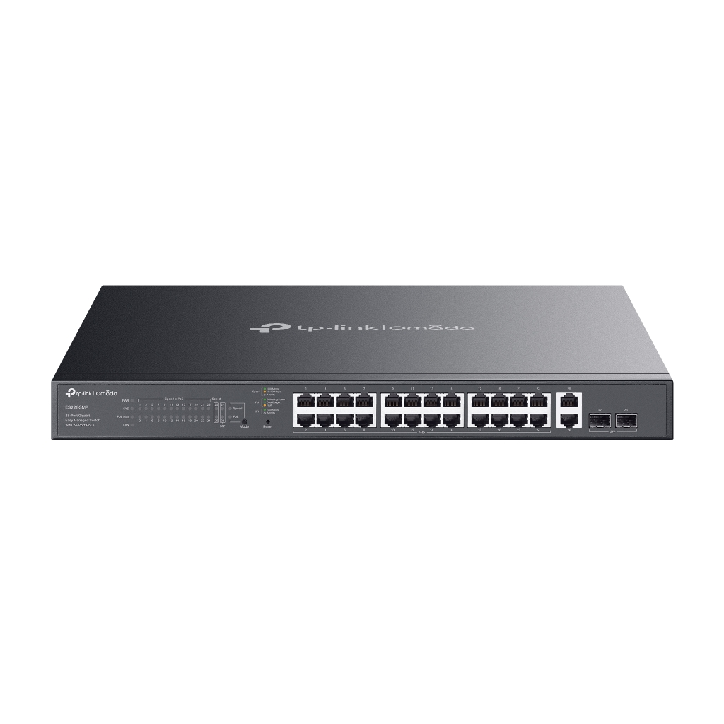 OMADA ES228GMP, 28 Port Gigabit, 24 Port Poe+, 2 Port Gigabit SFP, 384W, Yönetilebilir, Metal Kasa Rackmount Switch