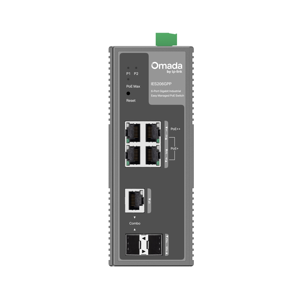 Omada IES206GPP Industrial, 6 Port Gigabit, 1Port Poe++, 3 Port Poe+, 1 Port Gigabit Combo SFP, 120W, Yönetilebilir, Endüstriyel Switch