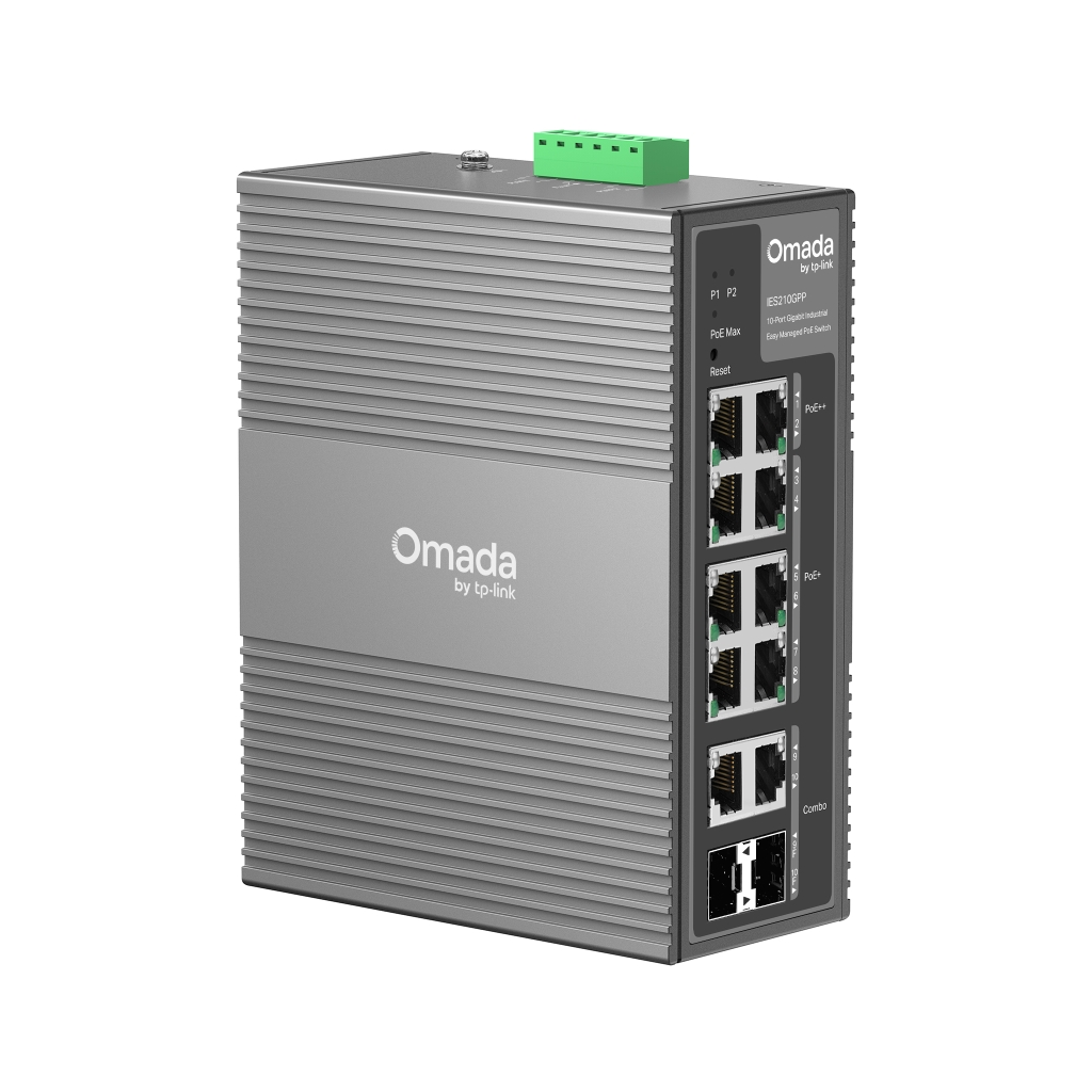 OMADA IES210GPP Industrial, 10 Port Gigabit, 6 Port Poe+, 2 Port Poe++, 2 Port Combo SFP, 240W, Yönetilebilir Endüstriyel Switch