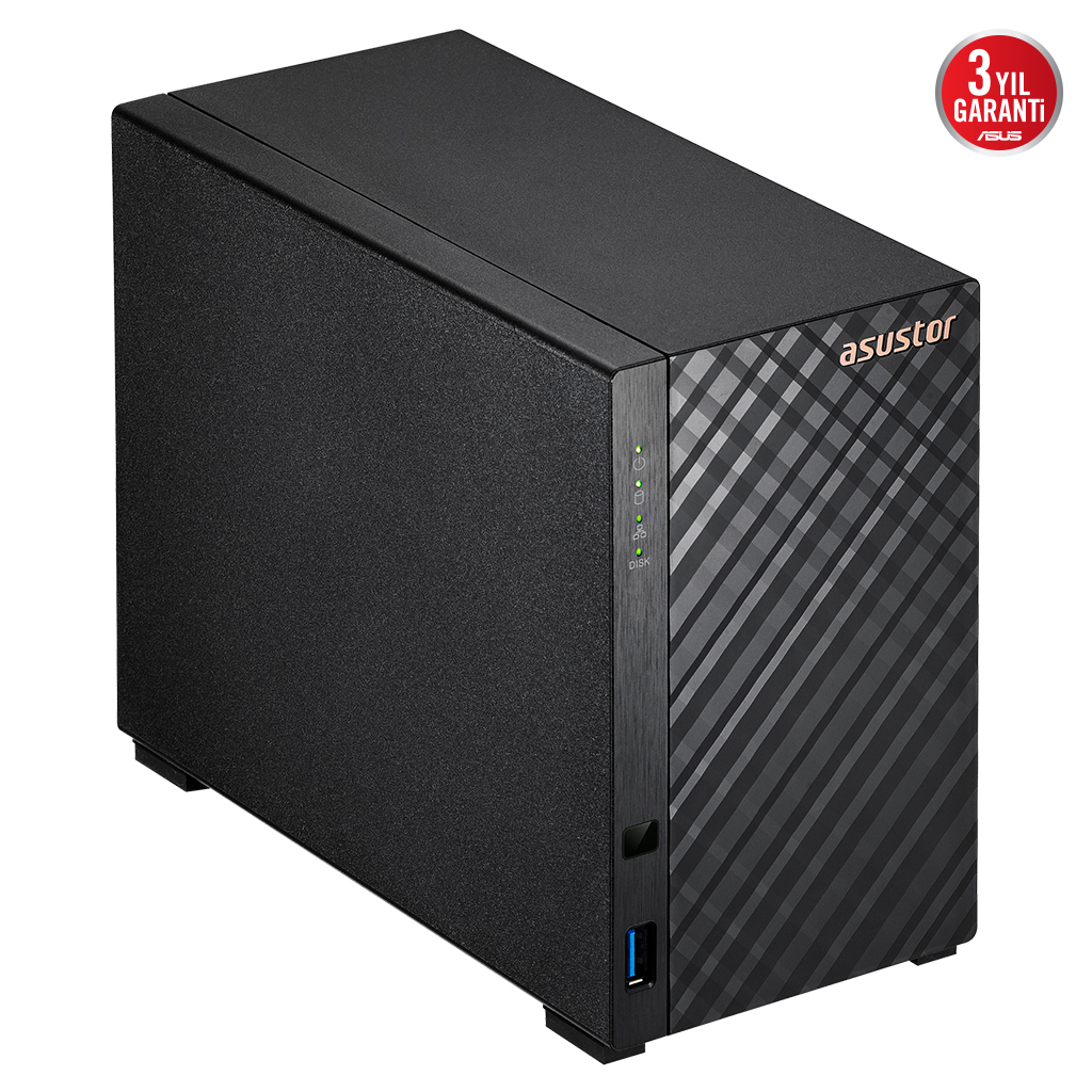 ASUSTOR AS1102TL, 1Gb DDR4 Ram, 2 Yuvalı (2x22TB Destek), 1x1GbE Network, USB 3.2, USB 2.0, Tower NAS (Yedekleme) Cihazı