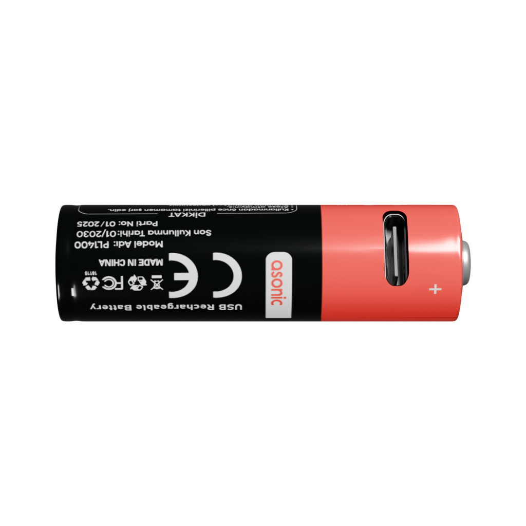 ASONIC PL1400, AA, Şarjlı Pil, 1.5Volt, 1400mAh/2600mwh, Type-C ile Kolay Şarj, 2 li Paket (USB To Type-C Kablo Hediye)