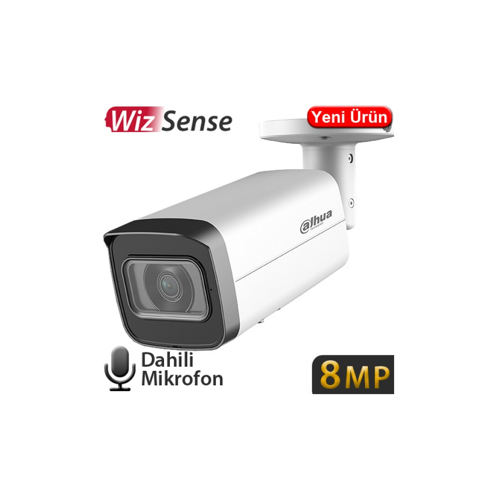 DAHUA IPC-HFW2841T-AS-0360B, 8Mpix, 3,6mm Lens, H265+, 80Mt Gece Görüşü, Dahili Mikrofon, Starlight, IP67, PoE Bullet IP Kamera