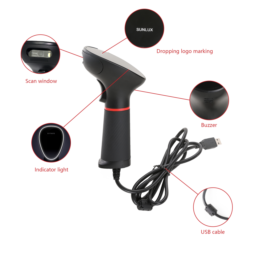 SUNLUX XL-3610, EL Tipi, Cmos, USB Kablolu, 2D Karekod, Barkod Okuyucu (Ayaklı)