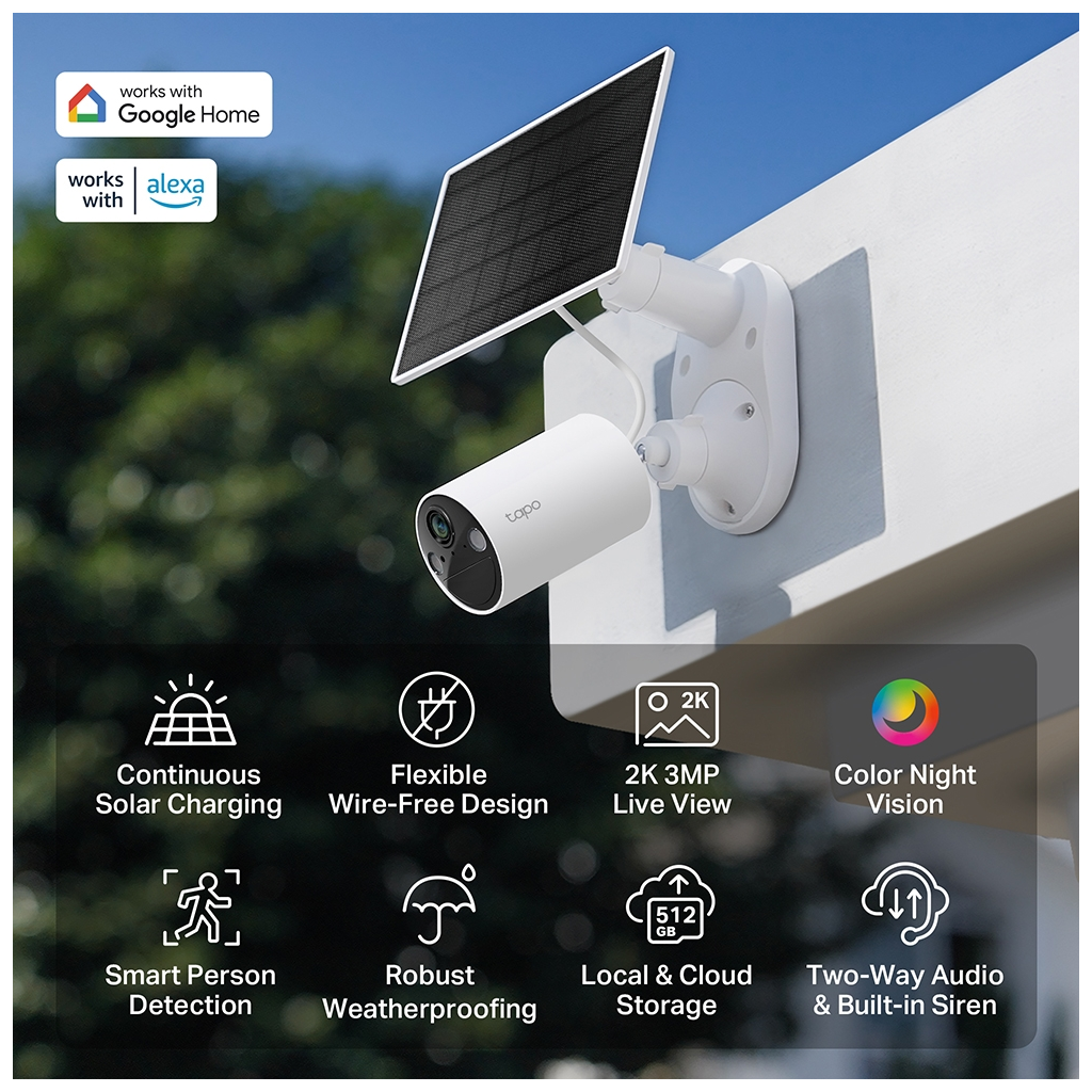 TP-LINK Tapo TC82 KIT (C410 KIT), 2K, 3,0Mpix, Dış Mekan, IP65, WiFi, 9Mt. Renkli Gece Görüşü, İki Yönlü Ses, Güneş Enerjili Güvenlik Kamerası Kiti